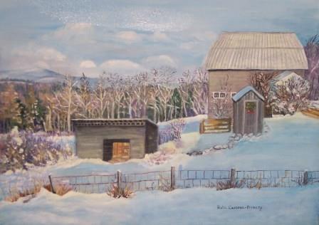 Painting of Barn in Wintertime