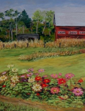 Painting - Barn with Flower Patch