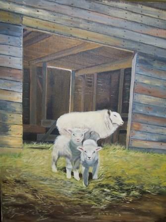 Painting "Three Sheep on Farm"
