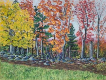 Stone Wall with Trees in Fall
